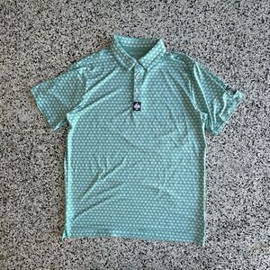Pins & Aces Golf Polo Shirt Mens Large Green Spades AOP Performance Button